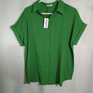 Zeagoo Green Button Up Shirt Lightweight Blouse Short Sleeve Collared Casual Top